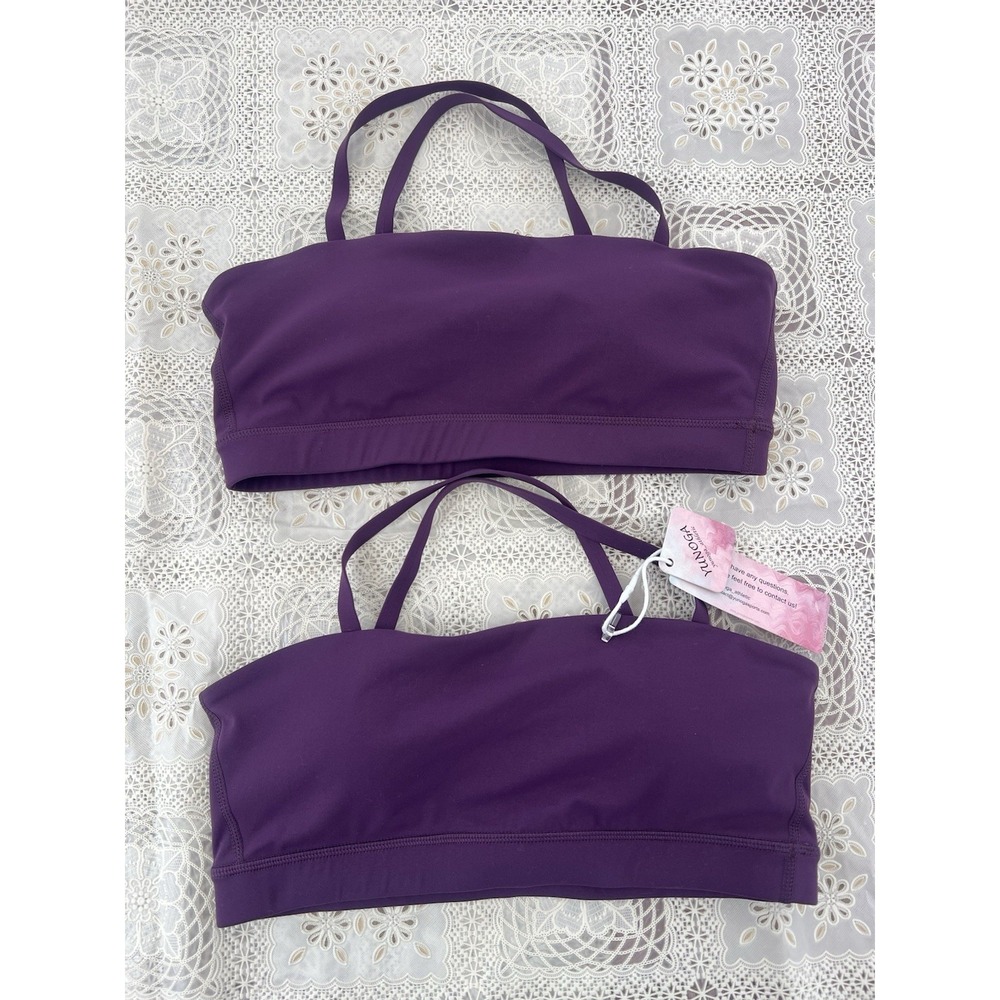 X2-Yunoga Purple  Sports Bra Cropped Tank Top Crisscross Straps Workout  size S‎